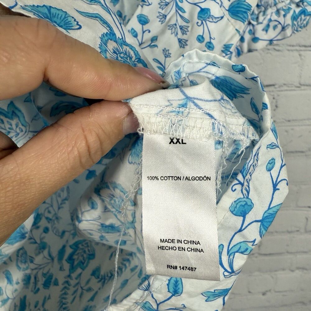 Draper James Blouse Women XXL Floral White Blue Cottage Boho Balloon Sleeve Top - Picture 6 of 12